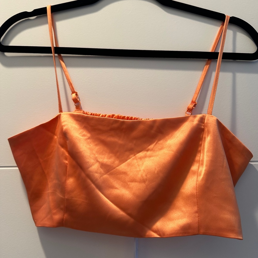 House of Harlow 1960 Orange Satin Crop Top Wide Leg Pant Set | NWT S & M - Picture 8 of 13